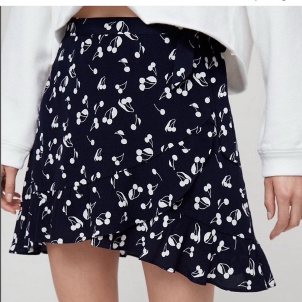 Aritzia- Sunday Best Cherry Wrap Skirt - Navy and White